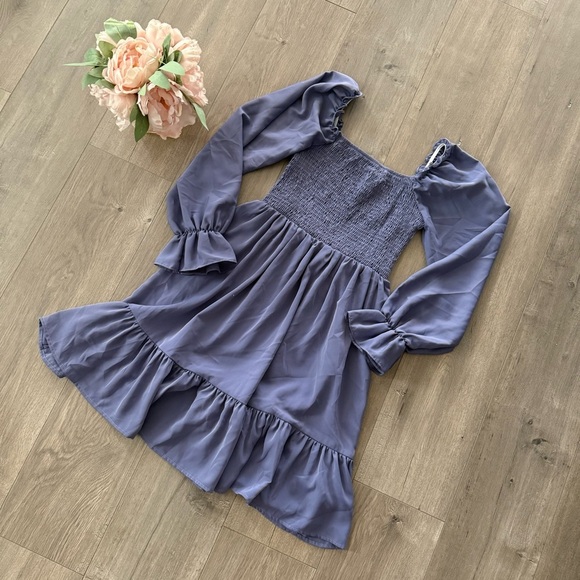 🍁5 for $15🍁 New SHEIN Purple Smocked Poof Sleeve Summer Babydoll Dress - Picture 3 of 5